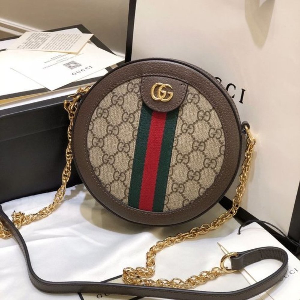 New GG Ophidia Round Shoulder Bag Coated Canvas Mini